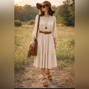 Vintage 70’s- cottagecore Prairie Dress in Cream